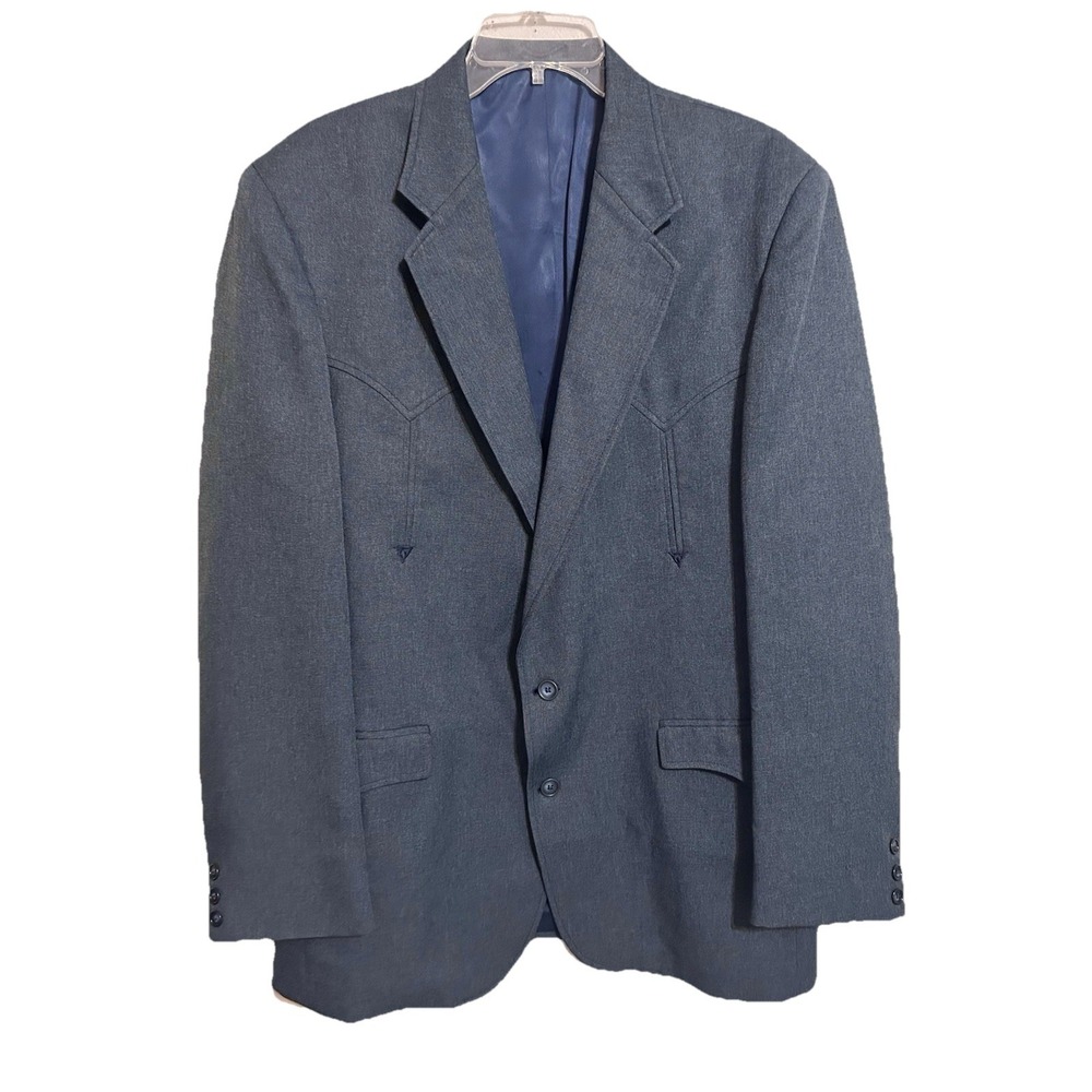 Mens Western Yoke Circle S Sport Coat Blazer 2 Button Size 44 L Gray Blue Cowboy